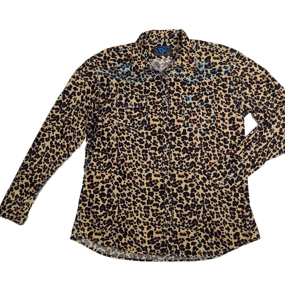 C/Meo Collective Leopard Print Button-Up Blouse in Tan/Black